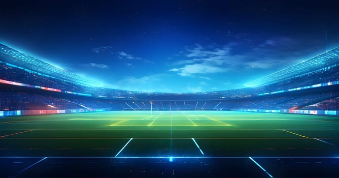 sports field with pixelated neural network lines crossing over