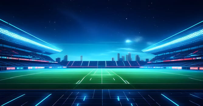 sports field with pixelated neural network lines crossing over