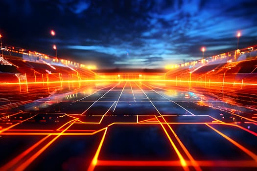 sports field with pixelated neural network lines crossing over
