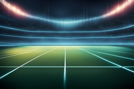 sports field with pixelated neural network lines crossing over