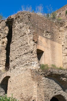 Palatine Hill, view of the ruins of several important ancient  buildings. Palatine Hill is the centremost of the seven hills of Rome, is one of the most ancient parts of the city, Rome, Italy