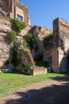Palatine Hill, view of the ruins of several important ancient  buildings. Palatine Hill is the centremost of the seven hills of Rome, is one of the most ancient parts of the city, Rome, Italy
