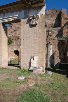 Palatine Hill, view of the ruins of several important ancient  buildings. Palatine Hill is the centremost of the seven hills of Rome, is one of the most ancient parts of the city, Rome, Italy