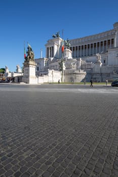 Rome, Italy - October 8, 2020: Victor Emmanuel II Monument (Monumento Nazionale a Vittorio Emanuele II) on Venetian Square. Vittoriano was built in 19th century to honour Victor Emmanuel II, first king of a unified Italy