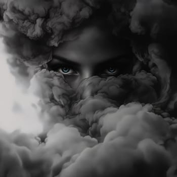 Mysterious eyes in dark clouds.