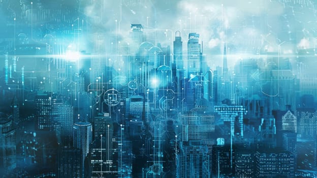 Conceptual texture background featuring futuristic cityscapes and technological motifs, symbolizing progress and innovation