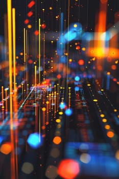 A vibrant abstract representation of digital data with neon lights and dynamic lines, symbolizing futuristic technology and innovation.