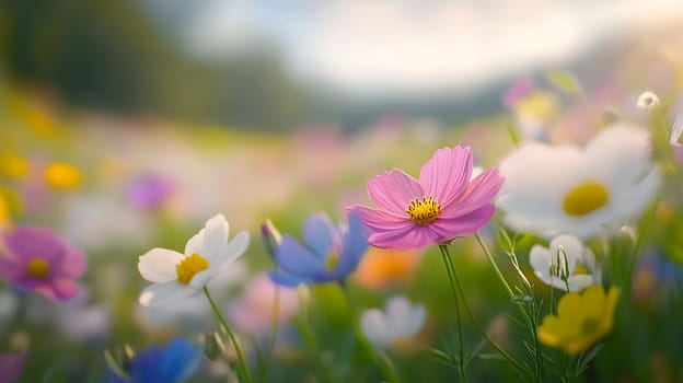 A stunning display of colorful wildflowers in a meadow, embodying the vibrancy of spring.