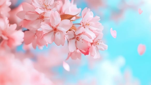 Delicate cherry blossoms in full bloom against a vibrant blue sky, symbolizing spring's beauty.
