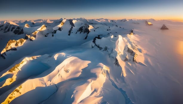 Antarctic Peaks at Golden Hour: Warm Light and Blue Shadows
