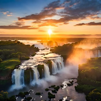 Brazil’s Iguazu Falls at Sunrise: A Dynamic Display of Sunlit