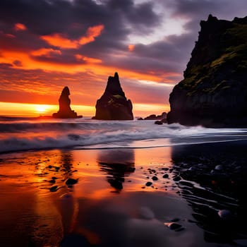 Golden Glow: Warm Hues Over Reynisfjara's Black Sand