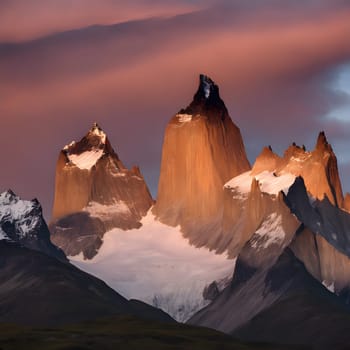 Sunrise Kisses the Mountains of Patagonia, Argentina