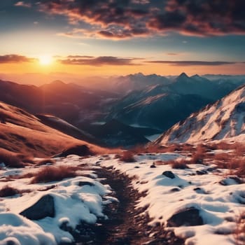 Majestic Sunset Over Mountain Peaks