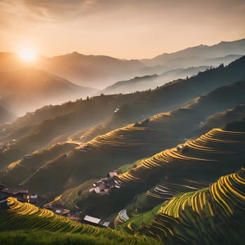 Golden Dawn: Sunrise Over the Terraced Hills of Ping’an, China
