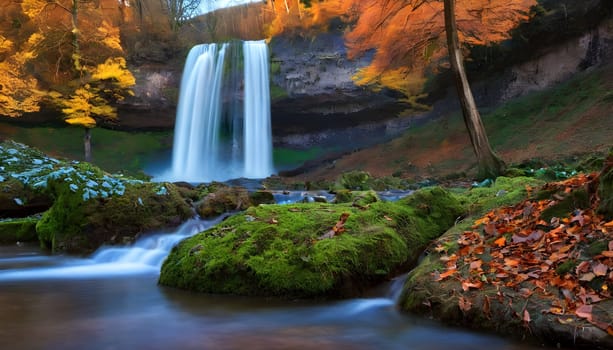 Cascade of Colors: An Autumn Waterfall Landscape