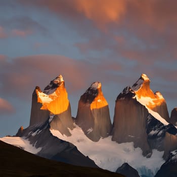 Crimson Dawn Over the Snow-Capped Peaks of Patagonia