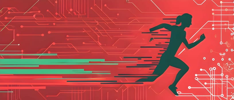 runner silhouette with dynamic vibrant lines showing motion, surrounded by data streams