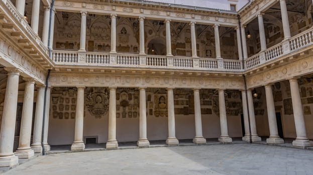 Padua, Italy - July 23, 2024: Palazzo Bo (Bo Palace) yard, historical building home of the Padova University from 1539 in Padua, Italy