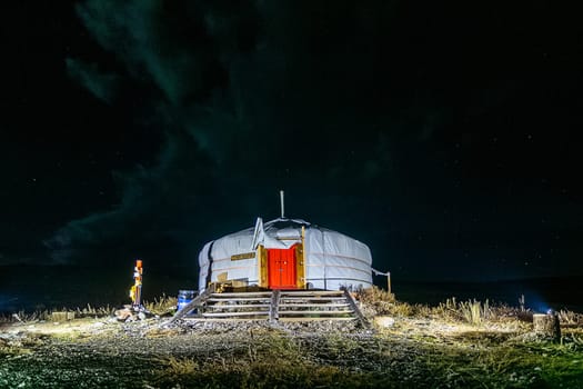 Round yurt for tourists. Altai tourist routes.