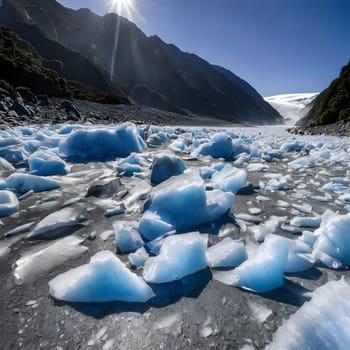 Midday Majesty: Blue Ice Shimmering at Franz Josef Glacier