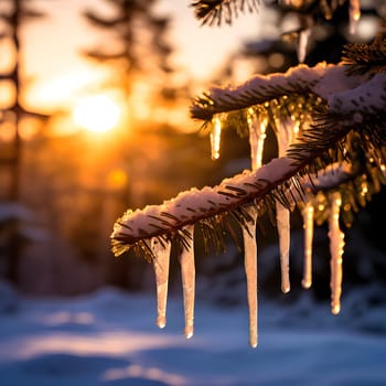 Golden Gleam: Icicles on a Winter's Pine