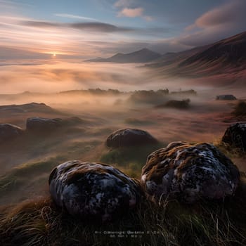 Soft Embrace: The Highlands Awaken to Morning Fog