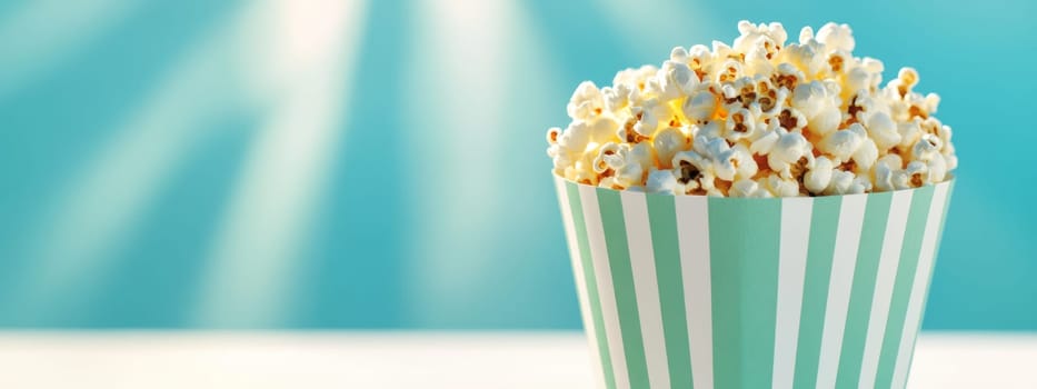 Popcorn in paper cup on pristine solid color background, fun party concept, AI Generated