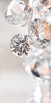Diamonds with sparkling facets on bokeh background, concept of luxury and elegance, AI generated