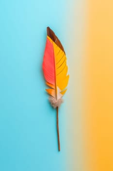 Nation indigenous peoples day concept, Colorful feather on minimslist color background, AI generated
