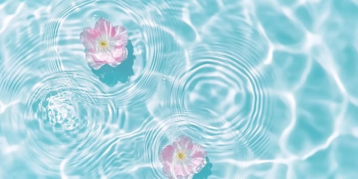 Pink flowers floating on water surface with ripples, perfect for SPA background, AI generated