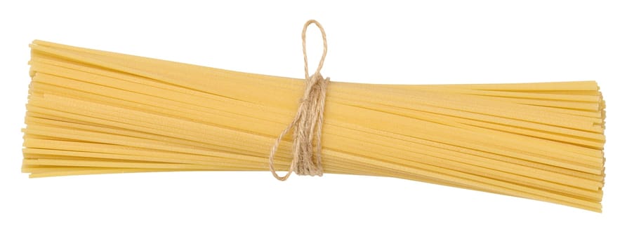 Bunch of raw spaghetti on isolated background, close up