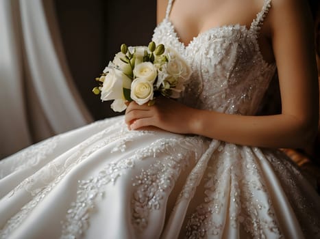 Woman closeup in wedding dress