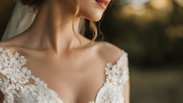 Woman closeup in wedding dress