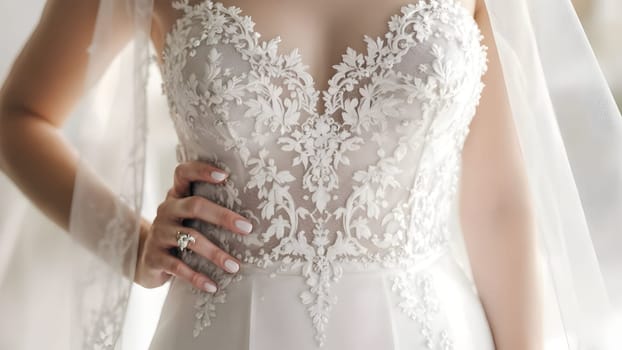 Woman closeup in wedding dress