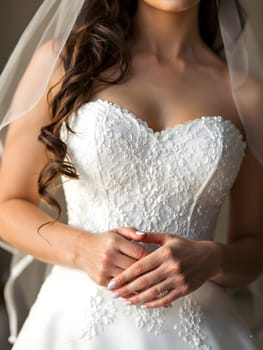 Woman closeup in wedding dress
