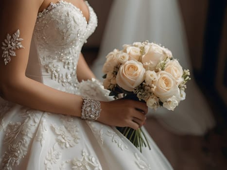Woman closeup in wedding dress
