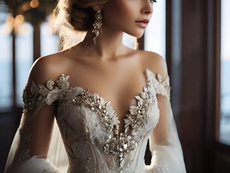 Woman closeup in wedding dress