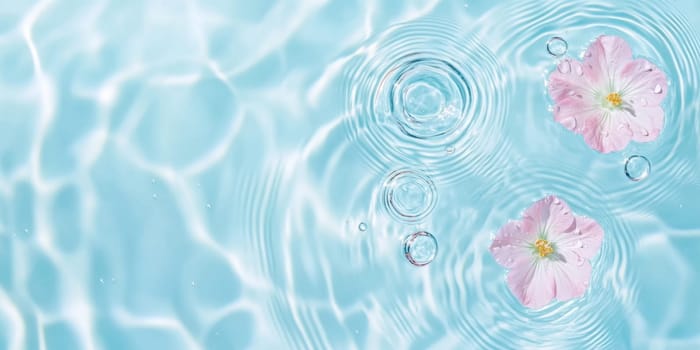 Pink flowers floating on water surface with ripples, perfect for SPA background, AI generated