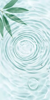 A green leaf floating on water showing ripples and bubbles, suitable as SPA background, AI generated