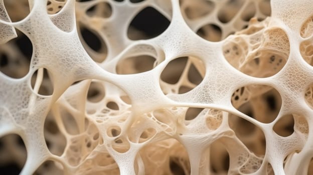 Natural fungus mycelium network texture closeup. Filaments of fungi microorganisms microscopy. AI Generative content