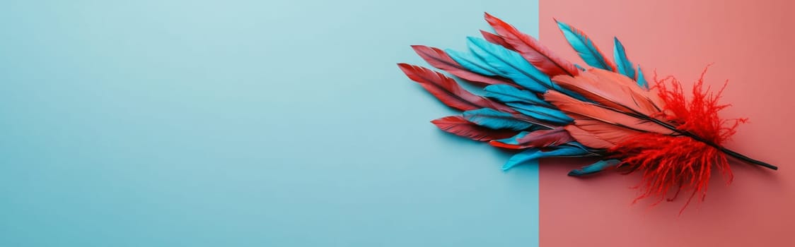 Nation indigenous peoples day concept, Colorful feather on minimslist color background, AI generated