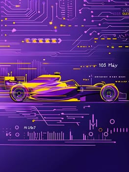 sport car silhouette with vibrant dynamic lines showing motion, surrounded by data streams