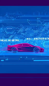 sport car silhouette with vibrant dynamic lines showing motion, surrounded by data streams