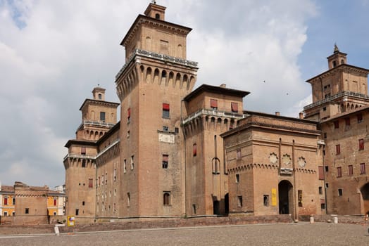 Castle Estense, a four towered fortress from the 14th century, Ferrara, Emilia-Romagna, Italy