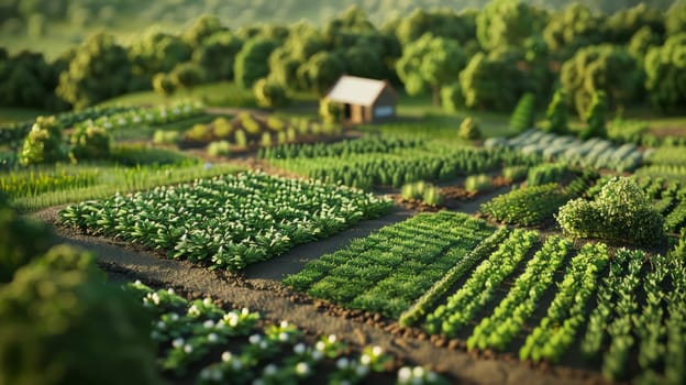Crop rotation on a sustainable farm, where different types of crops are grown in neighboring fields.