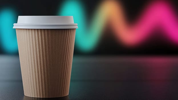 Coffee cups in a minimalist design, against a background of colored pulse, similar to a heartbeat, after a cup of coffee.