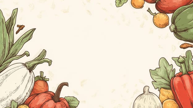 Illustrated vegetables forming a border on a light background, perfect for organic food and healthy lifestyle themes.