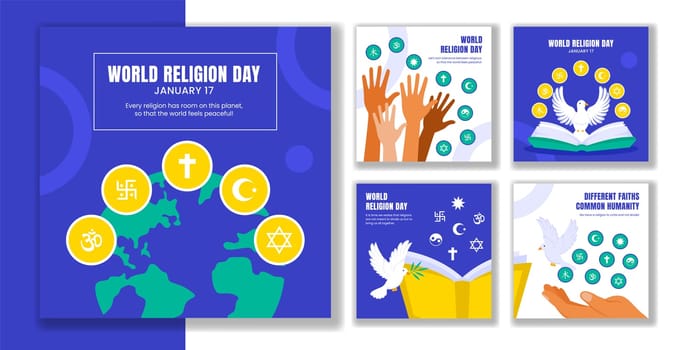 World Religion Day Celebration Social Media Post Template in Flat Cartoon Style