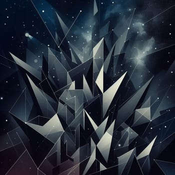 An abstract digital artwork featuring dark, geometric shapes resembling crystals or shards in space. A high-quality AI-generated photo.